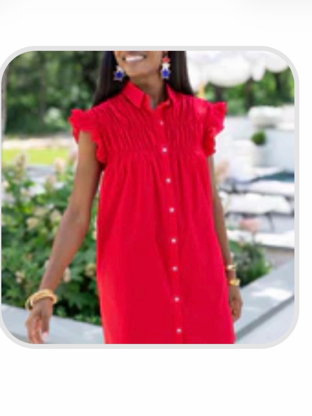 Bright Red Button-Front Ruffled Sleeve Dress from Avara